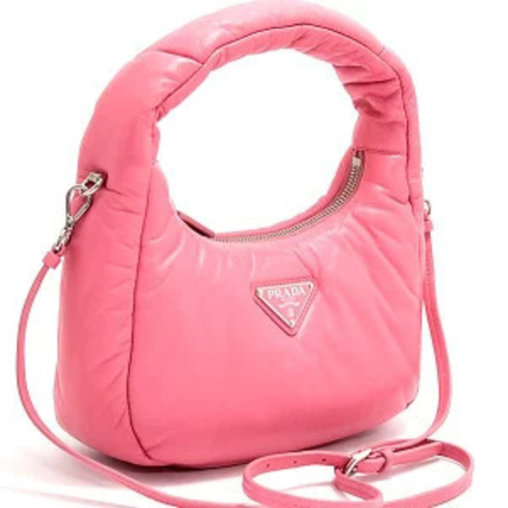 Prada Logo Bag Triangle Soft Nappa Leather Padded Pink